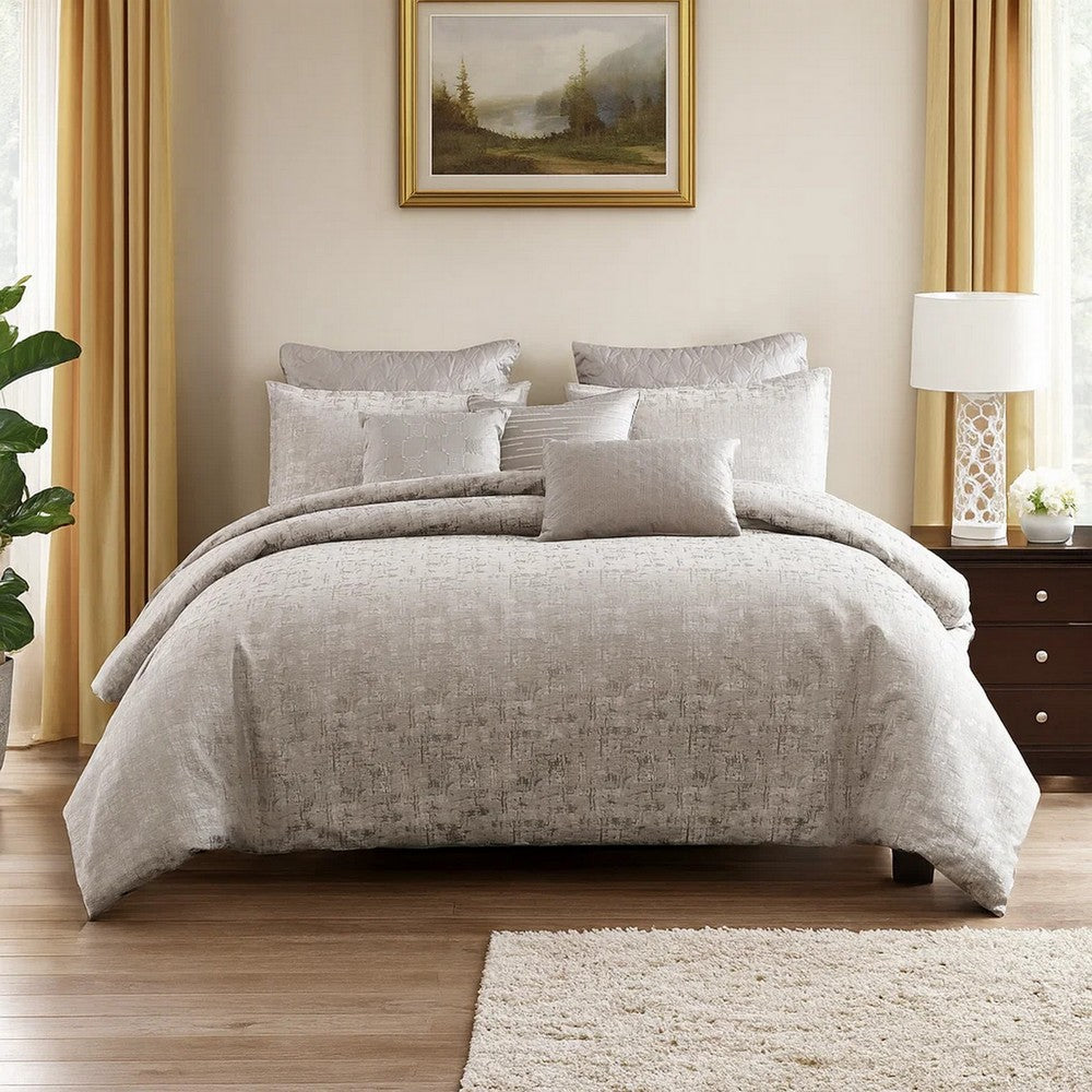 Comforter Set | 9 Piece Queen | Jacquard Print | Gray