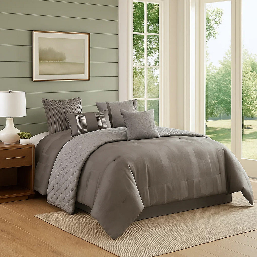 Comforter Set | 10 Piece King | Geometric Print | Gray