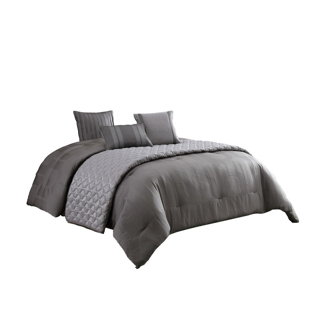Comforter Set | 10 Piece King | Geometric Print | Gray