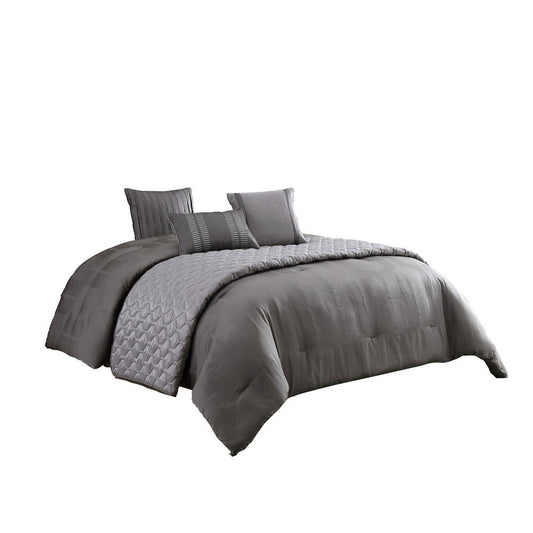 10 Piece King Polyester Comforter Set with Geometric Print, Gray By Casagear Home