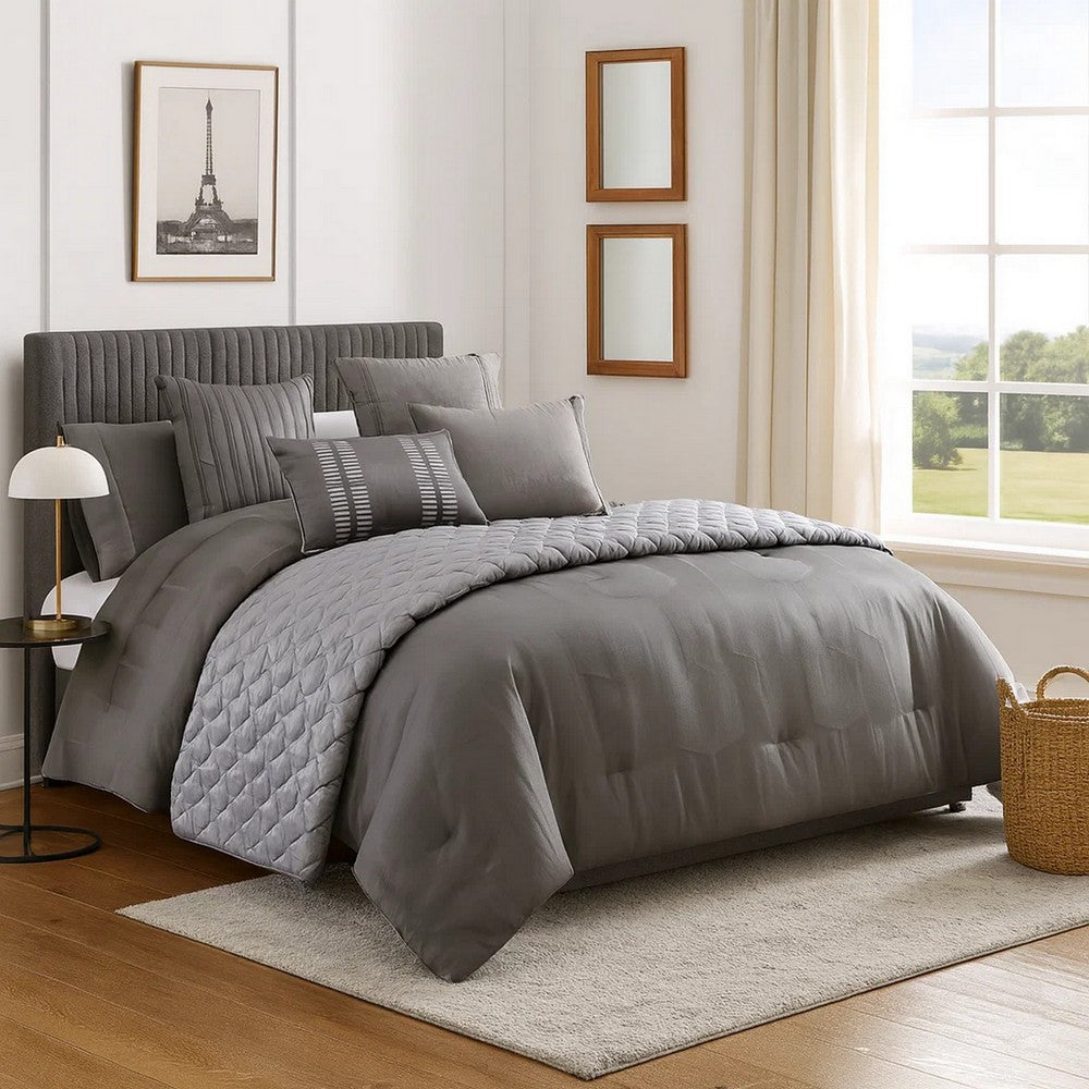 Comforter Set | 10 Piece Queen | Geometric Print | Gray