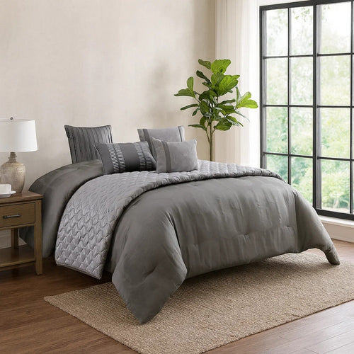 Comforter Set | 10 Piece Queen | Geometric Print | Gray