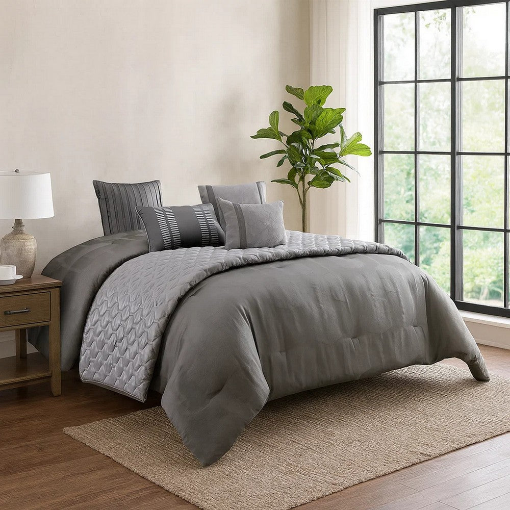 Comforter Set | 10 Piece Queen | Geometric Print | Gray
