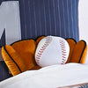 5 Piece Polyester Twin Comforter Set with Baseball Inspired Print Blue By Casagear Home BM225161