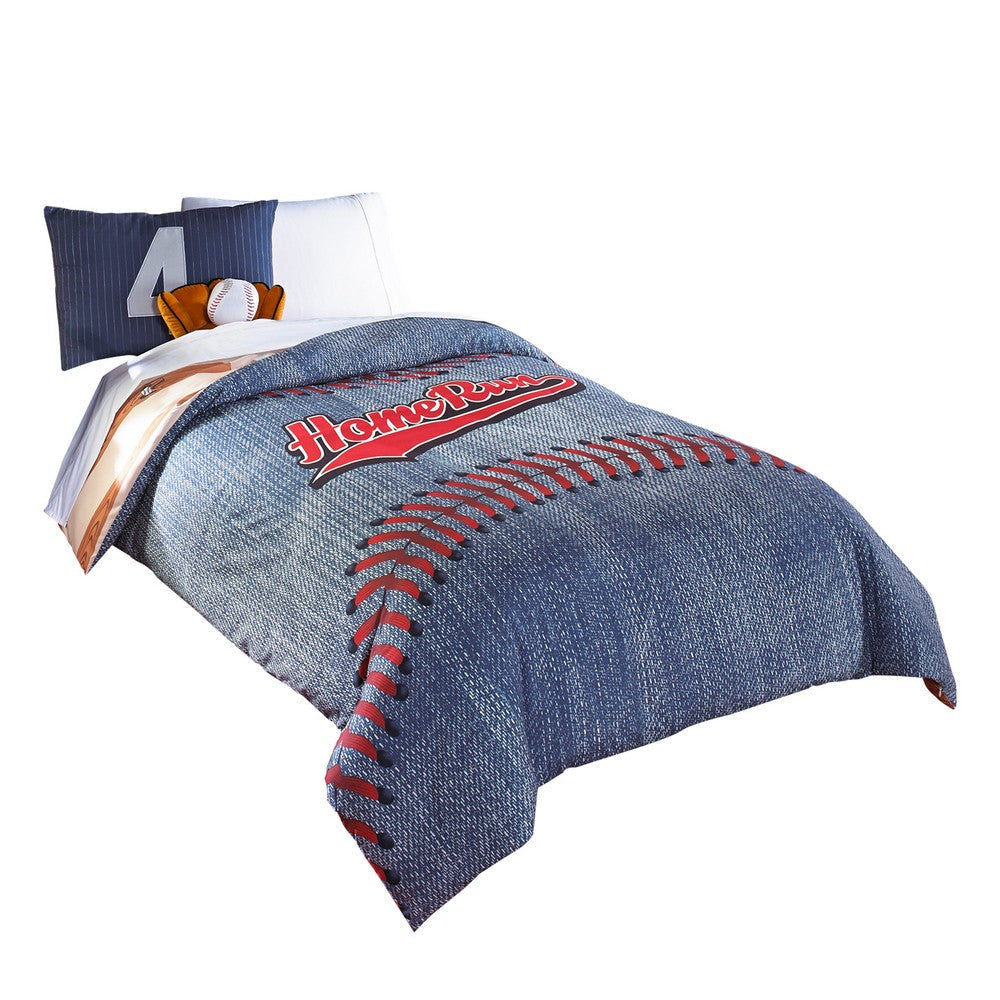 Comforter Set | 5 Piece Twin | Baseball Print | Blue