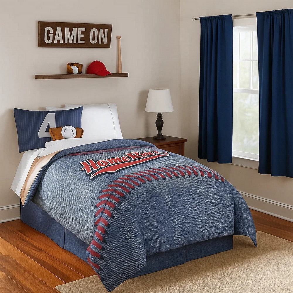 Comforter Set | 6 Piece Full | Baseball Print | Blue
