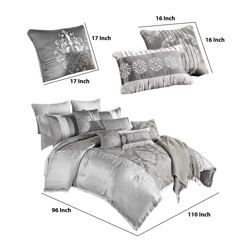 12 Piece King Polyester Comforter Set with Medallion Print Platinum Gray By Casagear Home BM225173