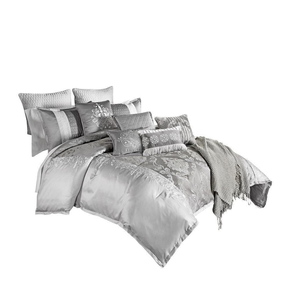 Comforter Set | 12 Piece King | Medallion Print | Platinum Gray