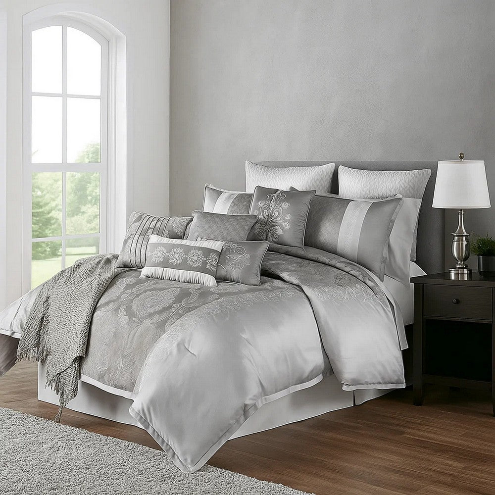 Comforter Set | 12 Piece Queen | Medallion Print | Platinum Gray