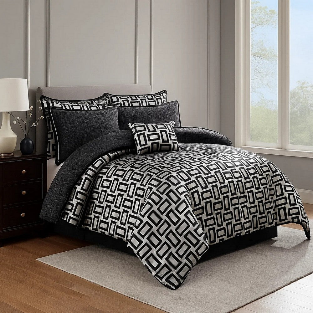 Comforter Set | 6 Piece King | Geometric Print | Gray & Black