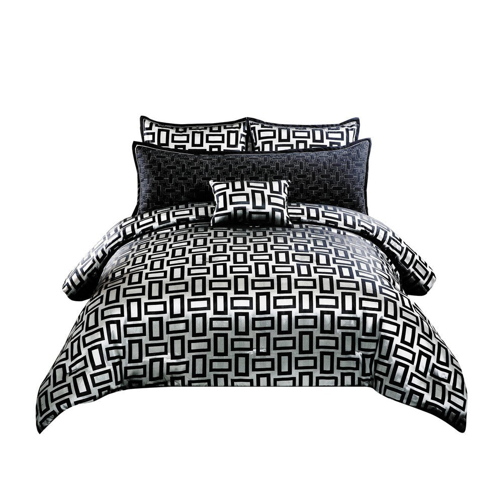 Comforter Set | 6 Piece Queen | Geometric Print | Gray & Black