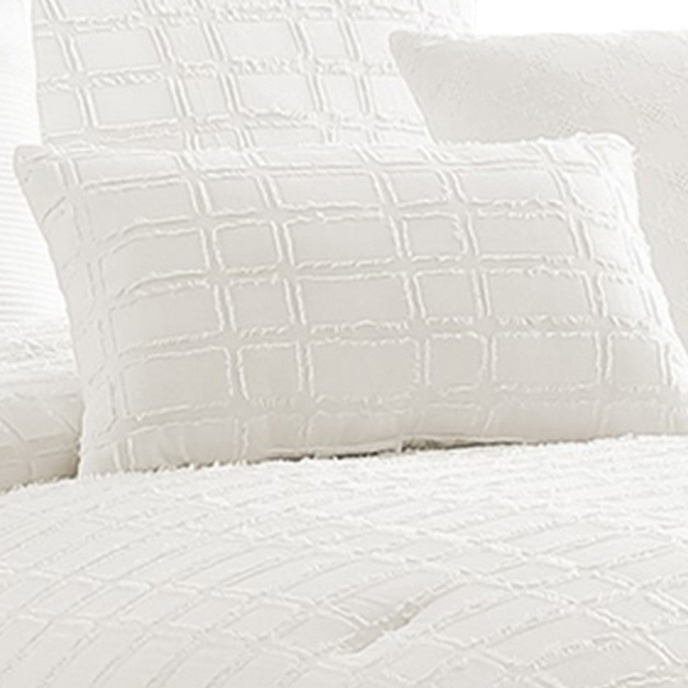 6 Piece Cotton King Comforter Set with Fringe Details White By Casagear Home BM225177