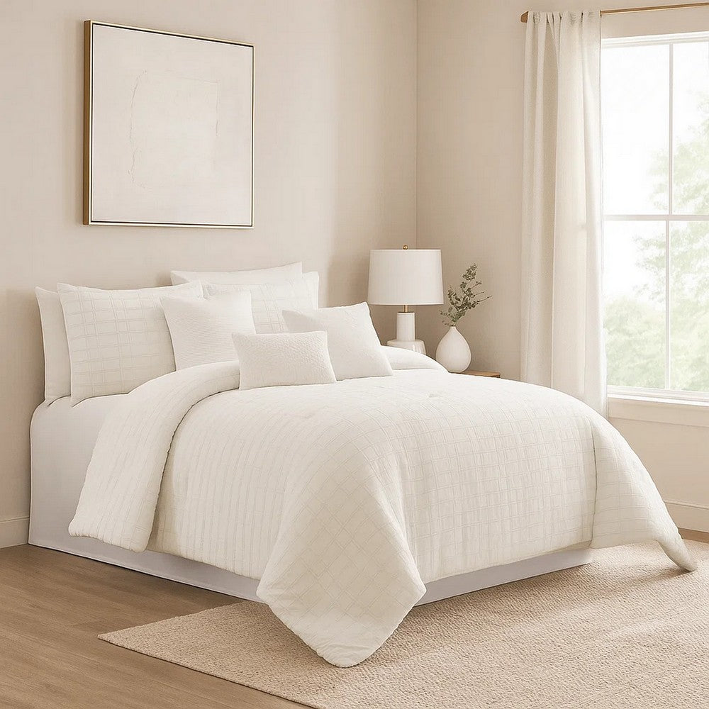 Comforter Set | 6 Piece | Cotton | King | Fringe Detail | White