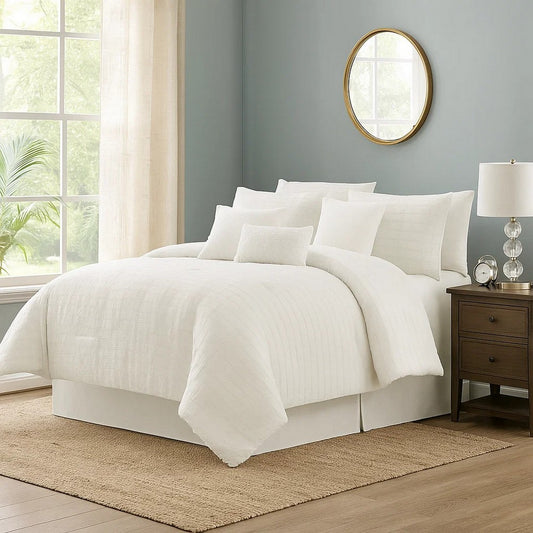 Comforter Set | 6 Piece | Cotton | King | Fringe Detail | White