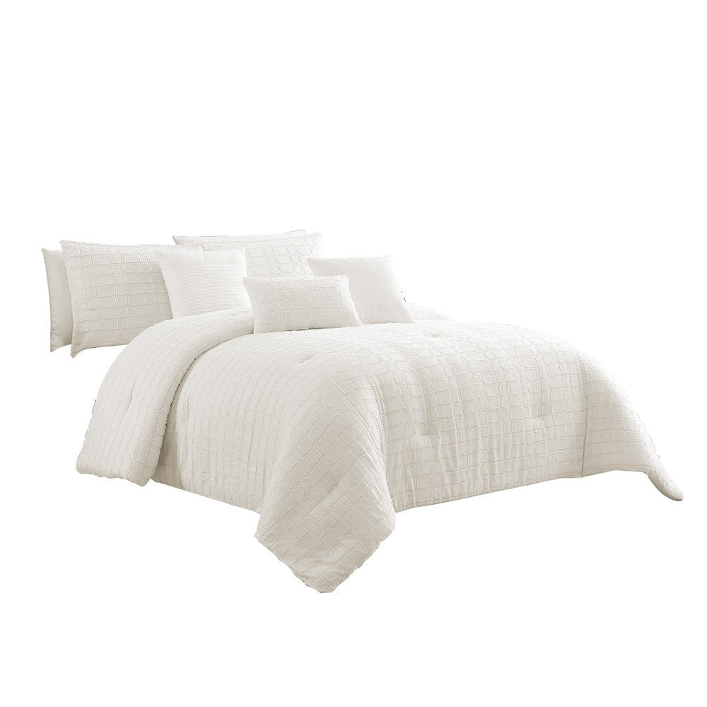Comforter Set | 7 Piece | Cotton | Queen | Fringe Detail | White