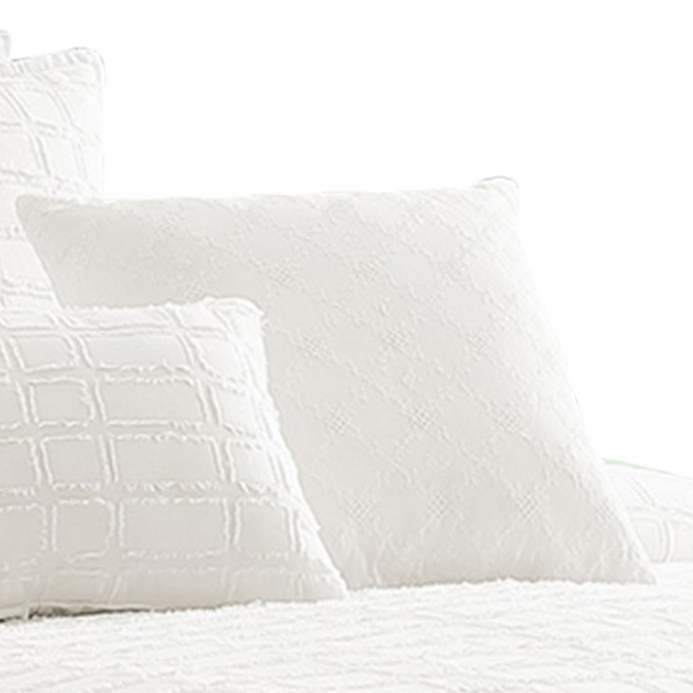 7 Piece Cotton Queen Comforter Set with Fringe Details White By Casagear Home BM225178