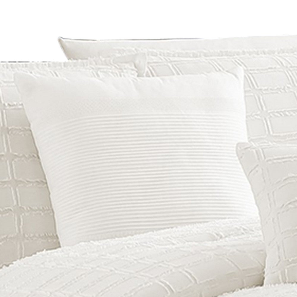 7 Piece Cotton Queen Comforter Set with Fringe Details White By Casagear Home BM225178