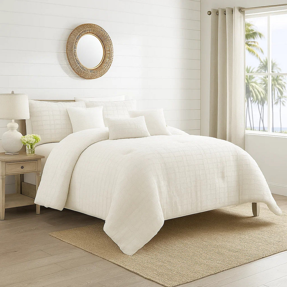 Comforter Set | 7 Piece | Cotton | Queen | Fringe Detail | White
