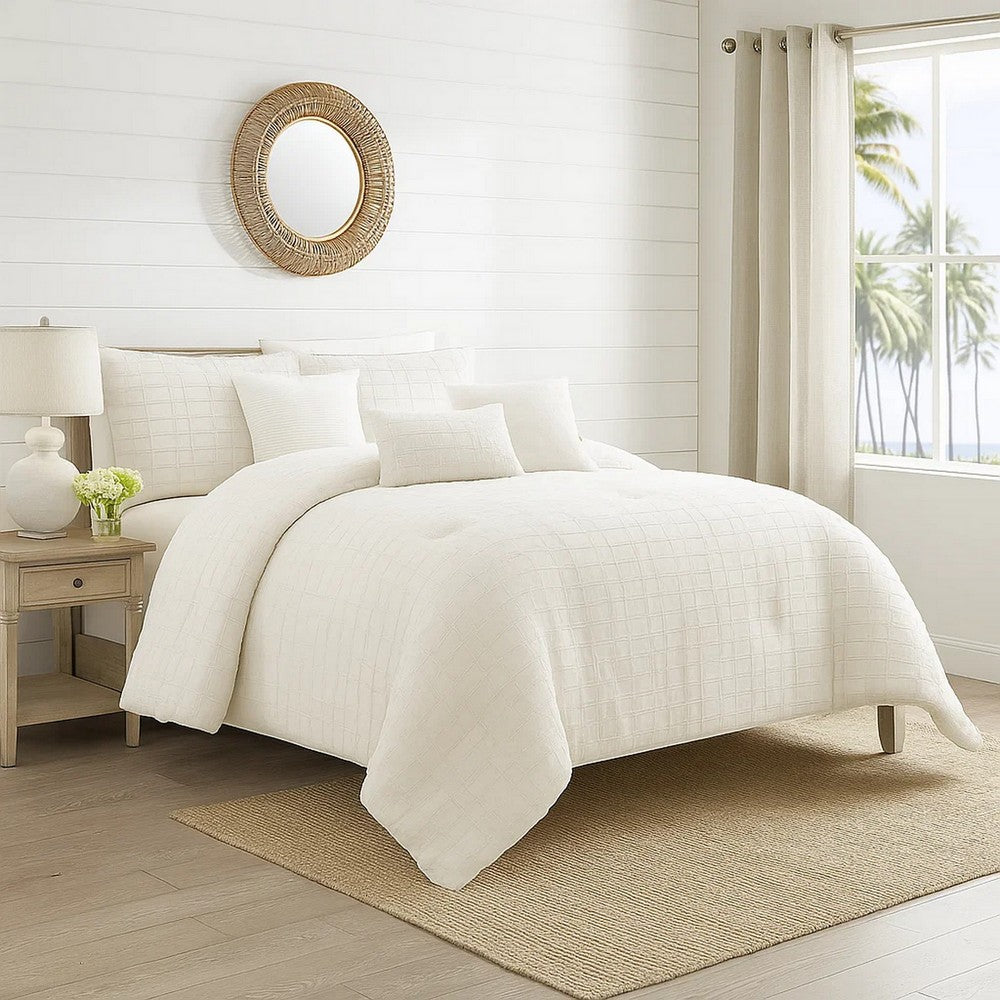 Comforter Set | 7 Piece | Cotton | Queen | Fringe Detail | White