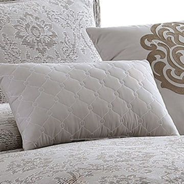 9 Piece Queen Cotton Comforter Set with Textured Floral Print Gray By Casagear Home BM225180