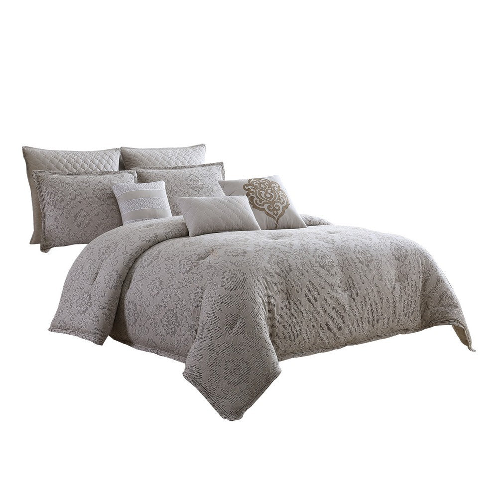 Comforter Set | 9 Piece | Cotton | Queen | Textured Floral | Gray
