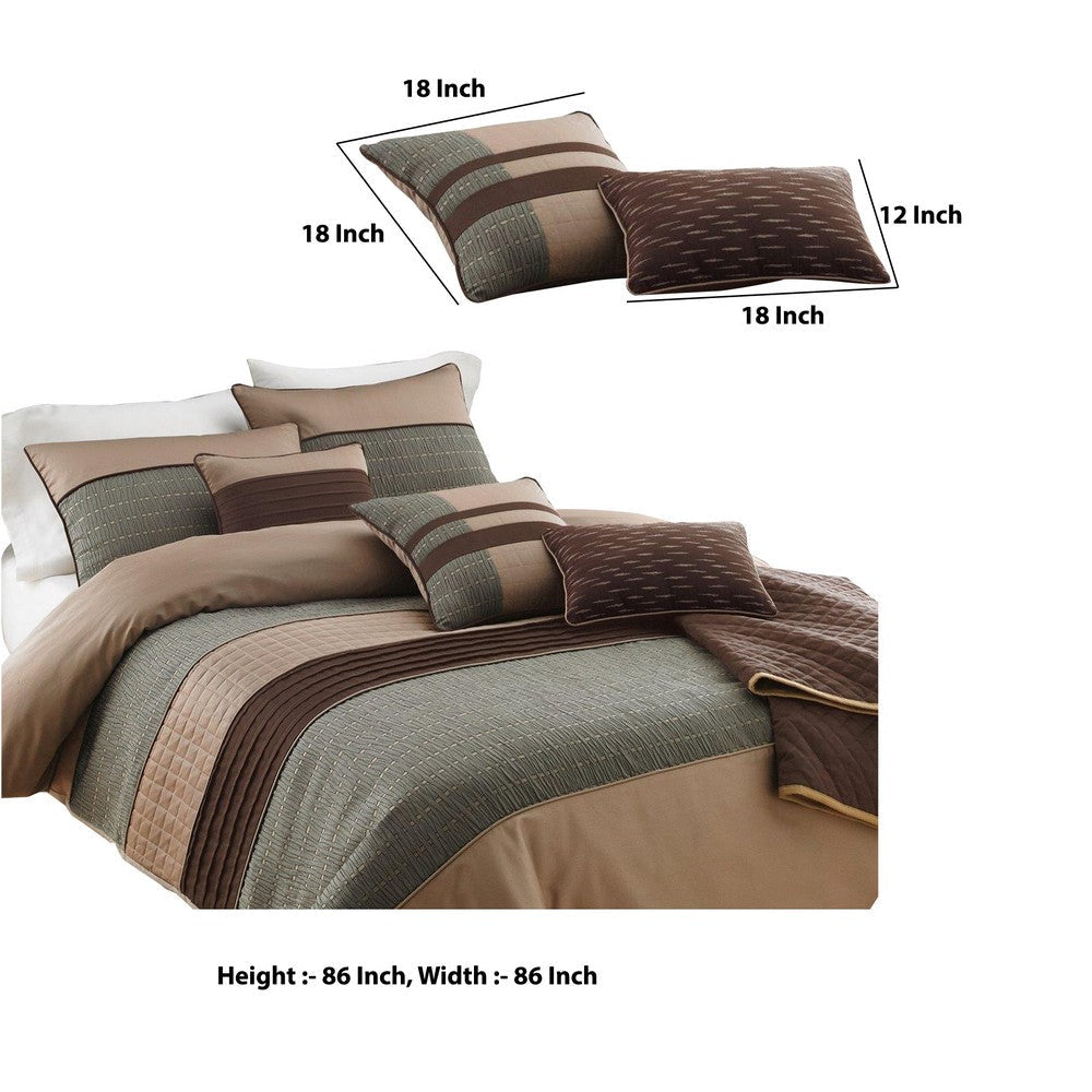 7 Piece Queen Comforter Set with Pleats and Texture Gray and Brown By Casagear Home BM225184