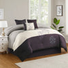 Comforter Set | 7 Piece King | Leaf Embroidery | Gray & Purple