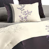 7 Piece Queen Polyester Comforter Set with Leaf Embroidery Gray and Purple By Casagear Home BM225190