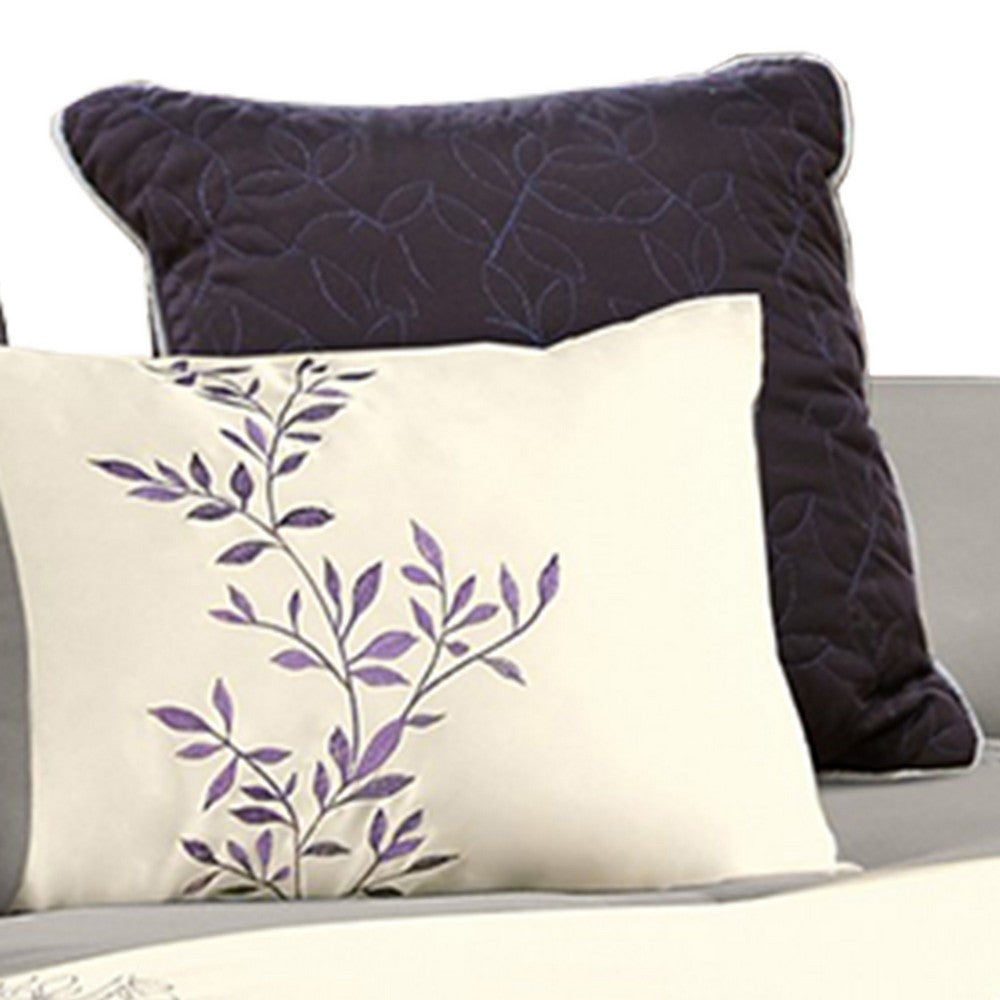 Comforter Set | 7 Piece Queen | Leaf Embroidery | Gray & Purple