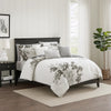 Comforter Set | 7 Piece | Cotton | King | Floral Print | Gray & White