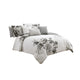 Comforter Set | 7 Piece | Cotton | King | Floral Print | Gray & White