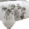 7 Piece Cotton Queen Comforter Set with Floral Print Gray and White By Casagear Home BM225192