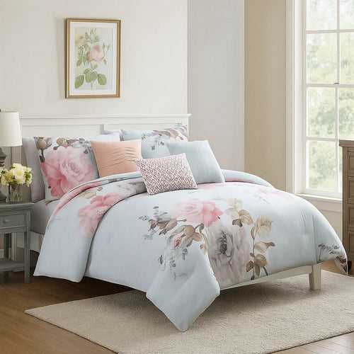 Comforter Set | 7 Piece King | Floral Print | Multicolor