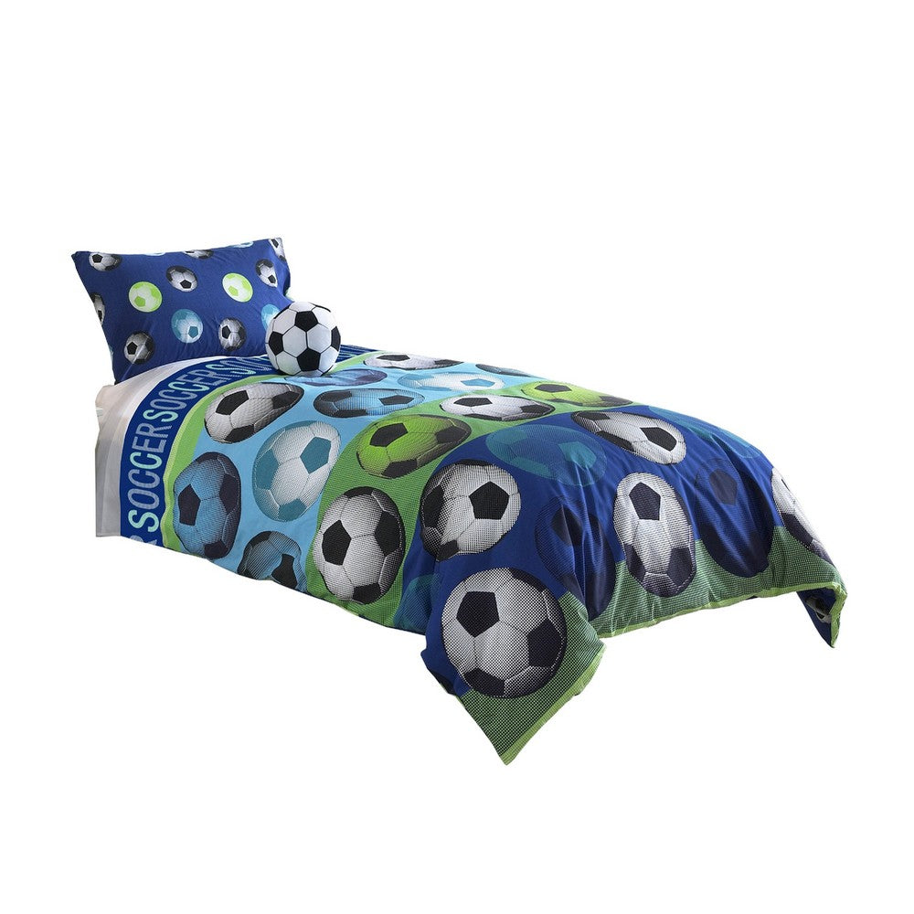 Comforter Set | 3 Piece Twin | Soccer Theme | Multicolor
