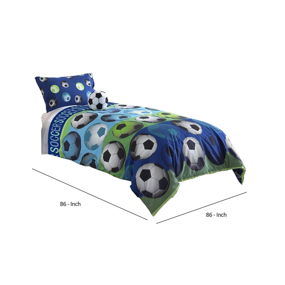 Comforter Set | 3 Piece Twin | Soccer Theme | Multicolor
