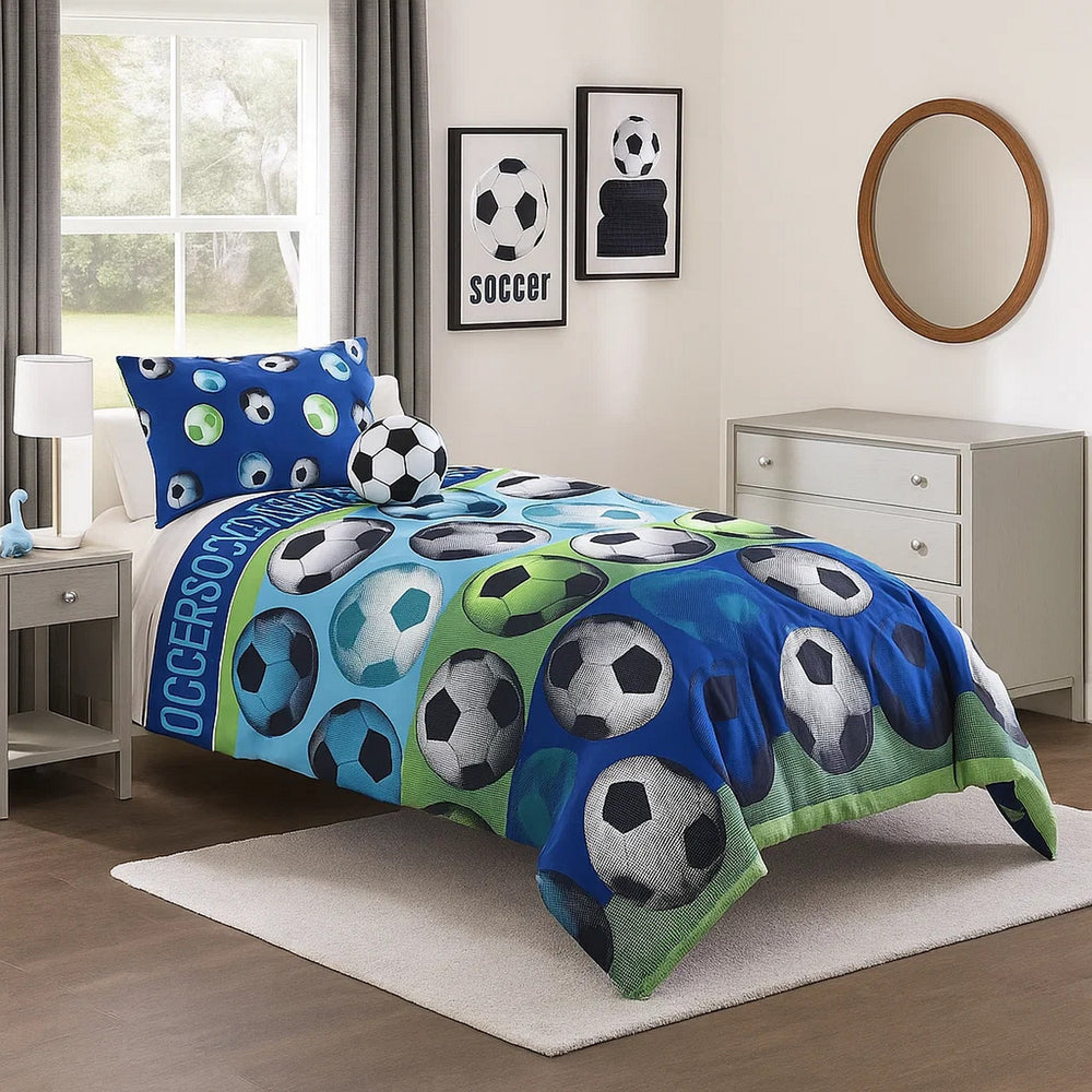 Comforter Set | 4 Piece Full | Soccer Theme | Multicolor