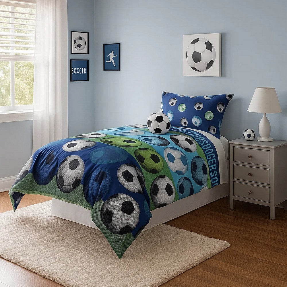 Comforter Set | 4 Piece Full | Soccer Theme | Multicolor