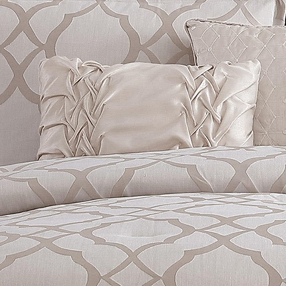 Comforter Set | 9 Piece Queen | Quatrefoil Print | White BM225202