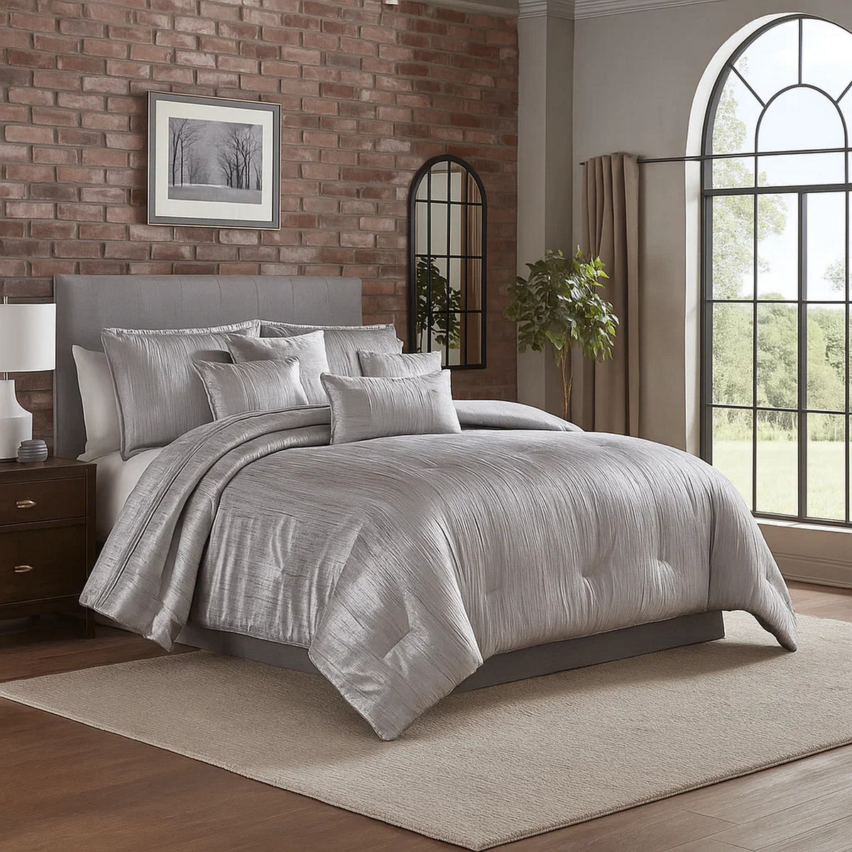 Comforter Set | 7 Piece King | Crinkle Texture | Silver