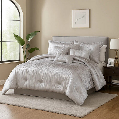 Comforter Set | 7 Piece King | Crinkle Texture | Silver