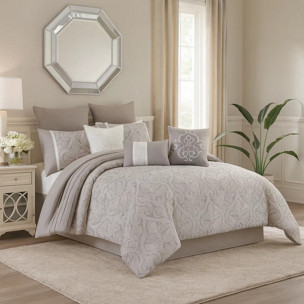 Comforter Set | 10 Piece King | Medallion Print | White