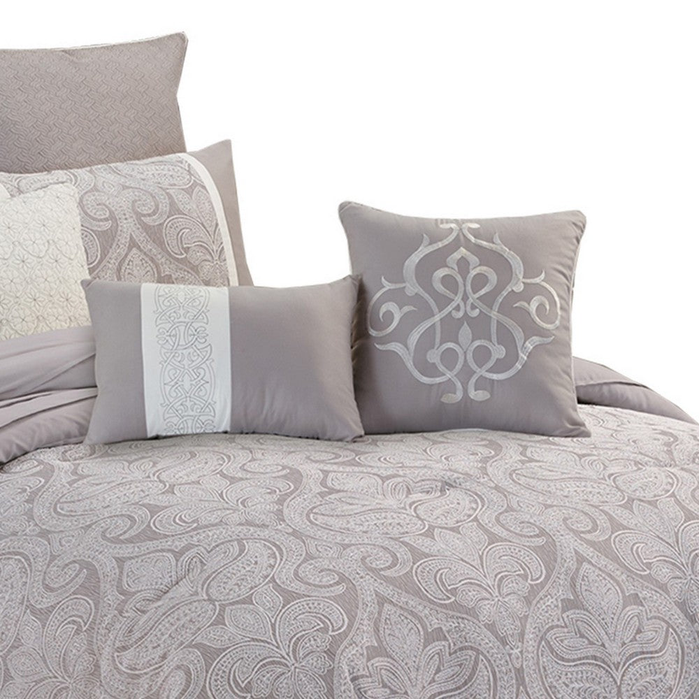 Queen Size 9 Piece Fabric Comforter Set with Medallion Prints White By Casagear Home BM225210