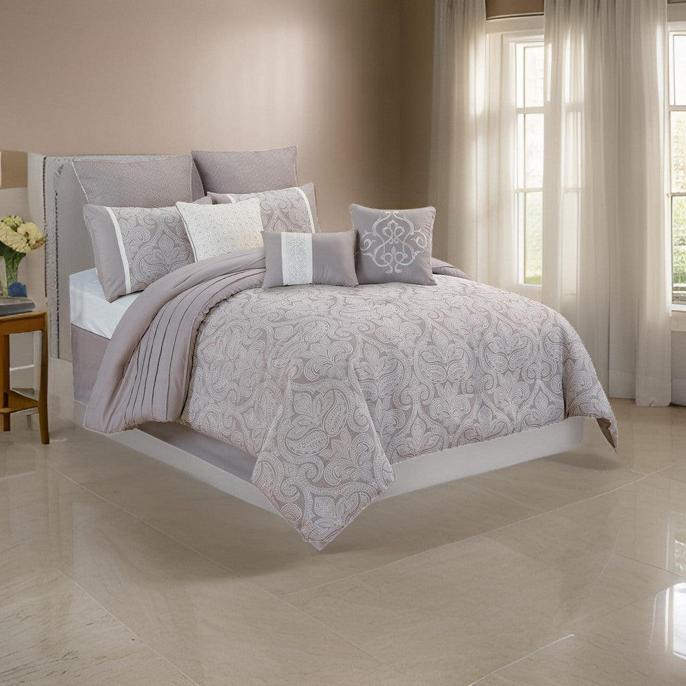 Comforter Set | 9 Piece Queen | Medallion Print | White