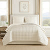 Coverlet Set | 3 Piece Queen | Stitched Square Pattern | Cream