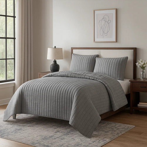 Coverlet Set | 3 Piece Queen | Crinkle Stitch | Gray