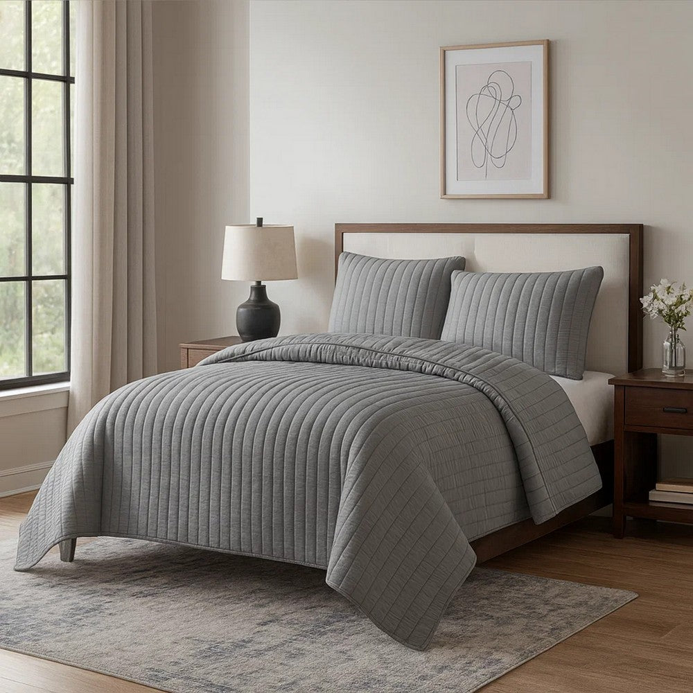 Coverlet Set | 3 Piece Queen | Crinkle Stitch | Gray
