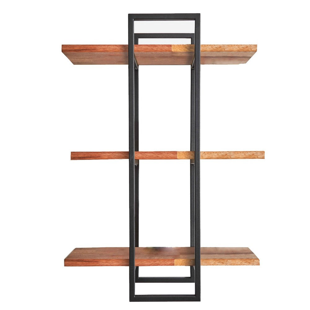 32" 3-Tier Wooden Wall Display with Tubular Frame,Brown & Black By Casagear Home