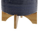 11 Inch Ceramic Dotted Planter with Wooden Base Blue and Brown By Casagear Home BM225563