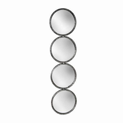 Wall Decor | 48" | 4 Stacked Round Mirror Panels | Antique Silver