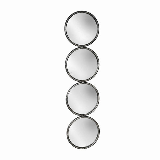 Wall Decor | 48" | 4 Stacked Round Mirror Panels | Antique Silver